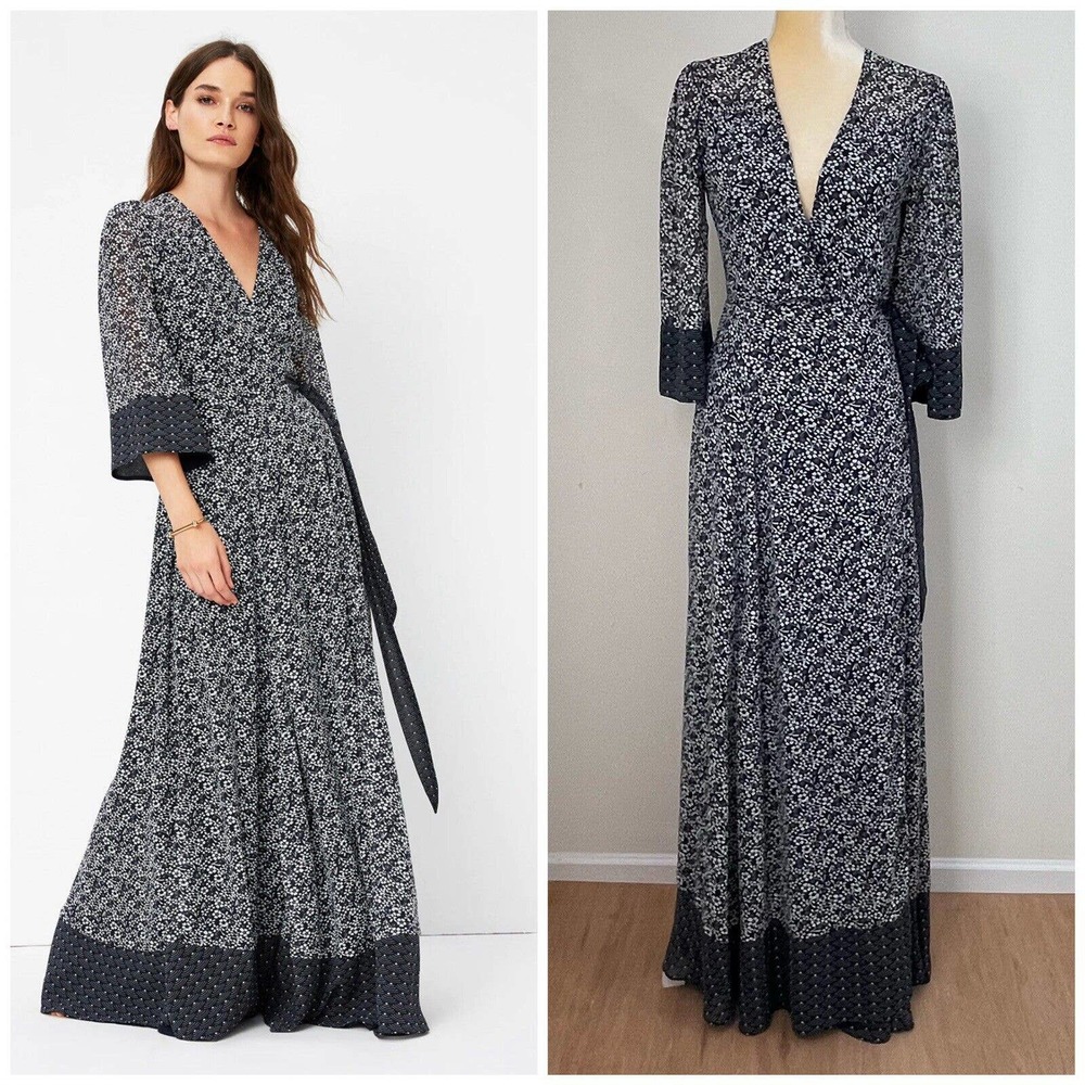 Tularosa Jolene Wrap Maxi Dress Size XS Navy Floral